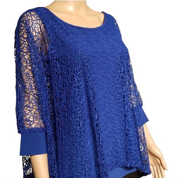 Cartise Dressy Lace Overlay Eveningwear Date Night Top / Size M / Blue - Picture 1 of 17